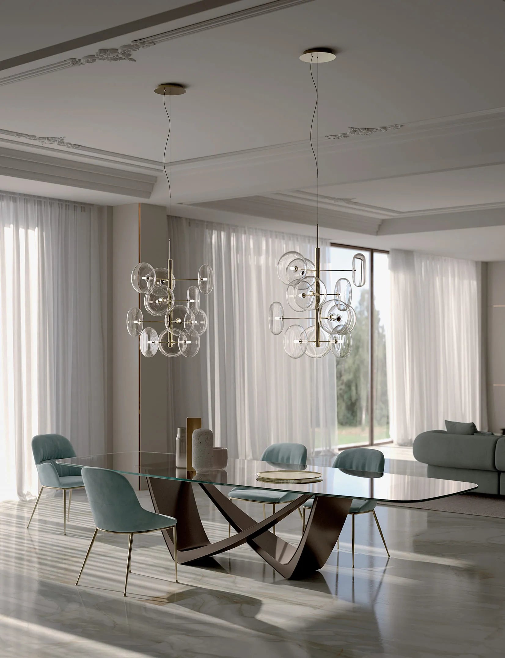 Bontempi Bach Fixed Barrel Dining Table with Length 400 cm and Width 130 cm and Height 75 cm