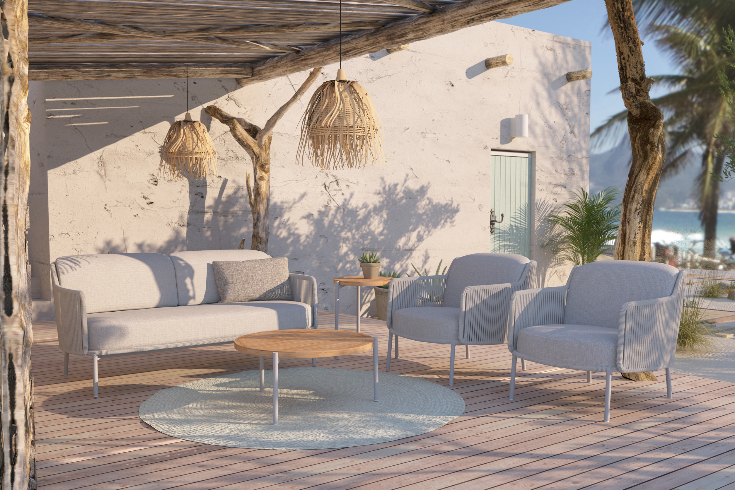 4 Seasons Outdoor Bernini Lounge Set With Footstool And Yoga Tables Set