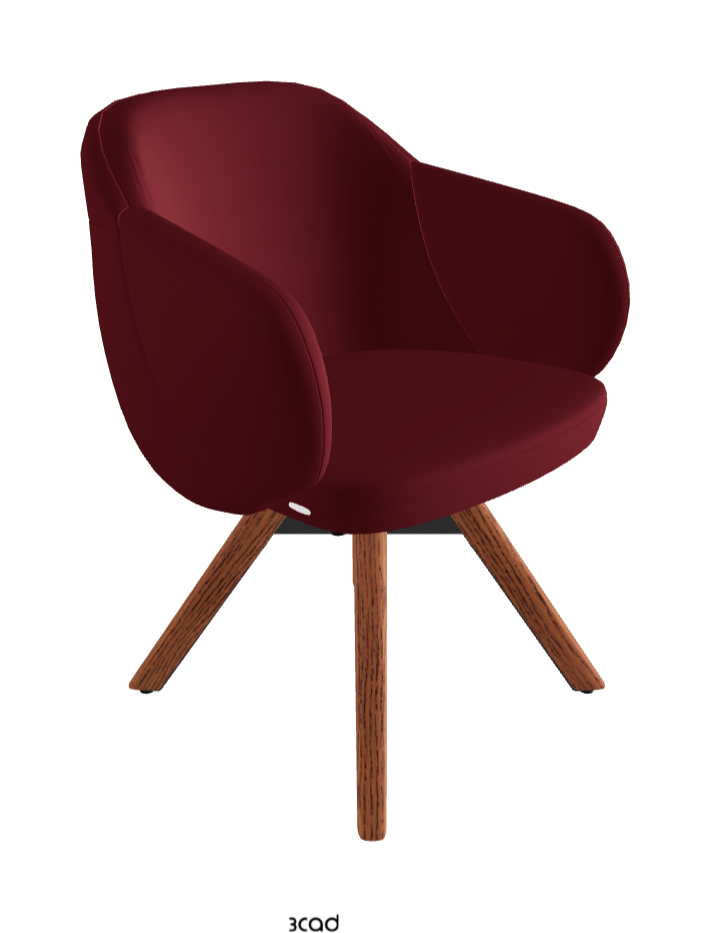 Bombe Swivel Dining Armchair_Black Embossed_Canaletto Walnut Stained Ashwood_Synthetic Leather_Rosso Corsa