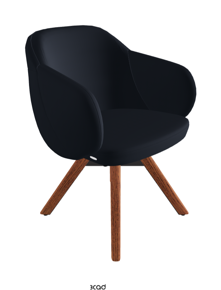 Bombe Swivel Dining Armchair_Black Embossed_Canaletto Walnut Stained Ashwood_Synthetic Leather_Navy