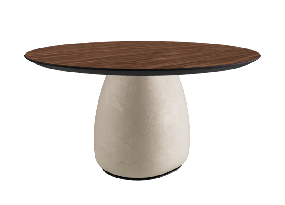 Diameter 140 x Height 75 cm Round Shaped_Walnut Canaletto_Cairo_Black Embossed
