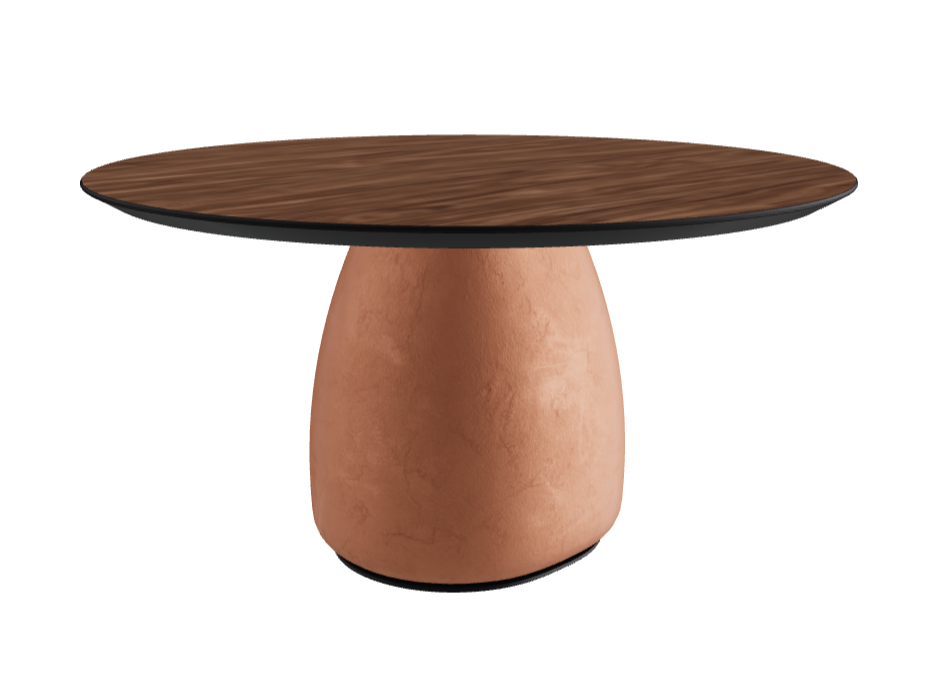 Diameter 140 x Height 75 cm Round Shaped_Walnut Canaletto_Marrakech_Black Embossed