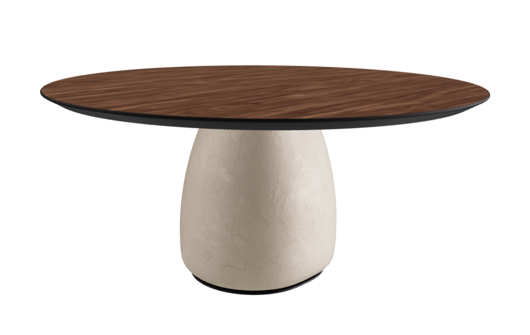 Diameter 160 x Height 75 cm Round Shaped_Walnut Canaletto_Cairo_Black Embossed