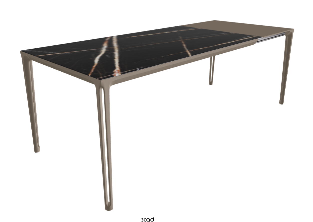 160-220x90x75h Extendible Rectangle Shaped_Glossy Sahara Noir_Titanium Embossed_Extended