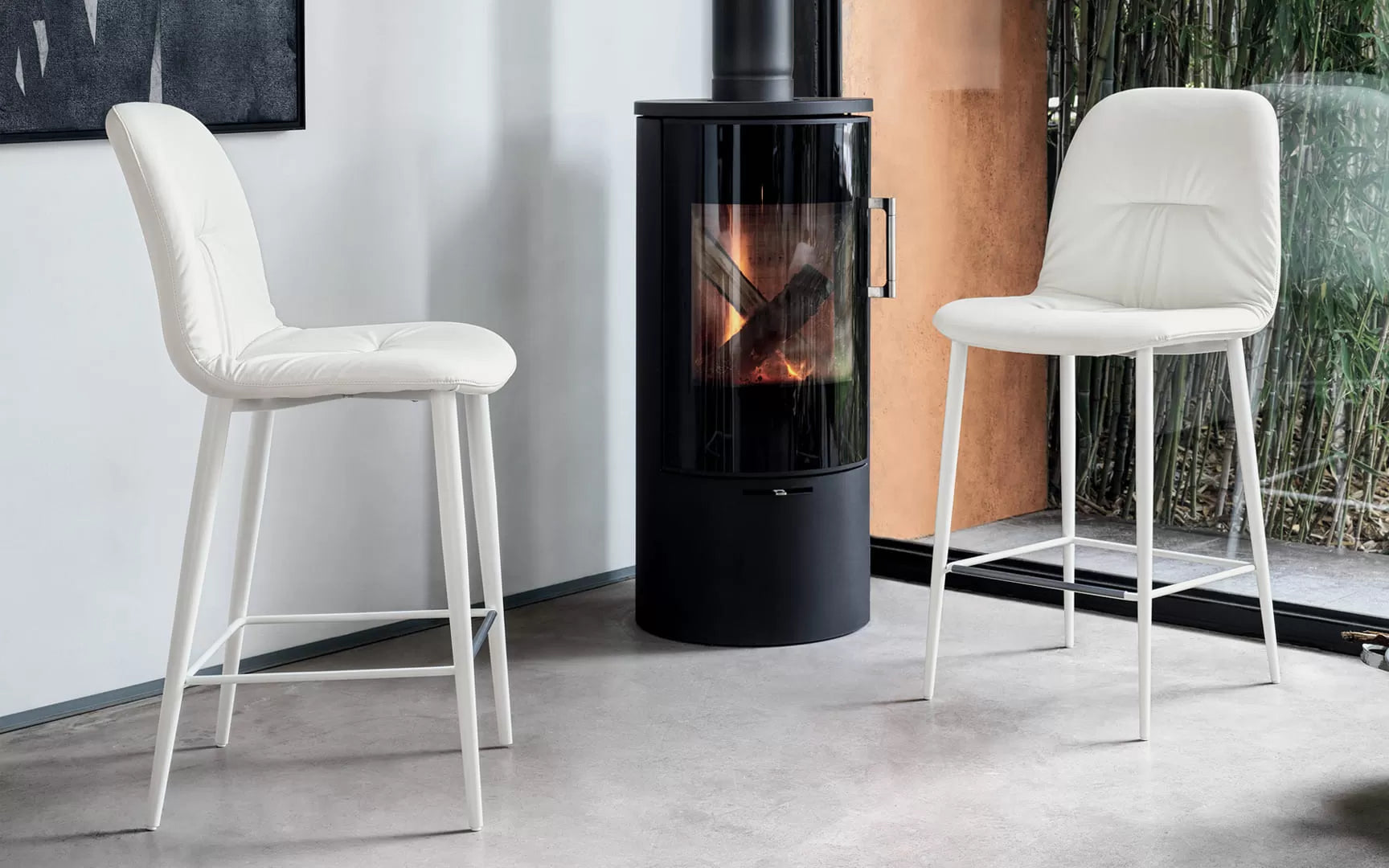 Chantal Footstool Low Barstool With Lacquered Metal Frame