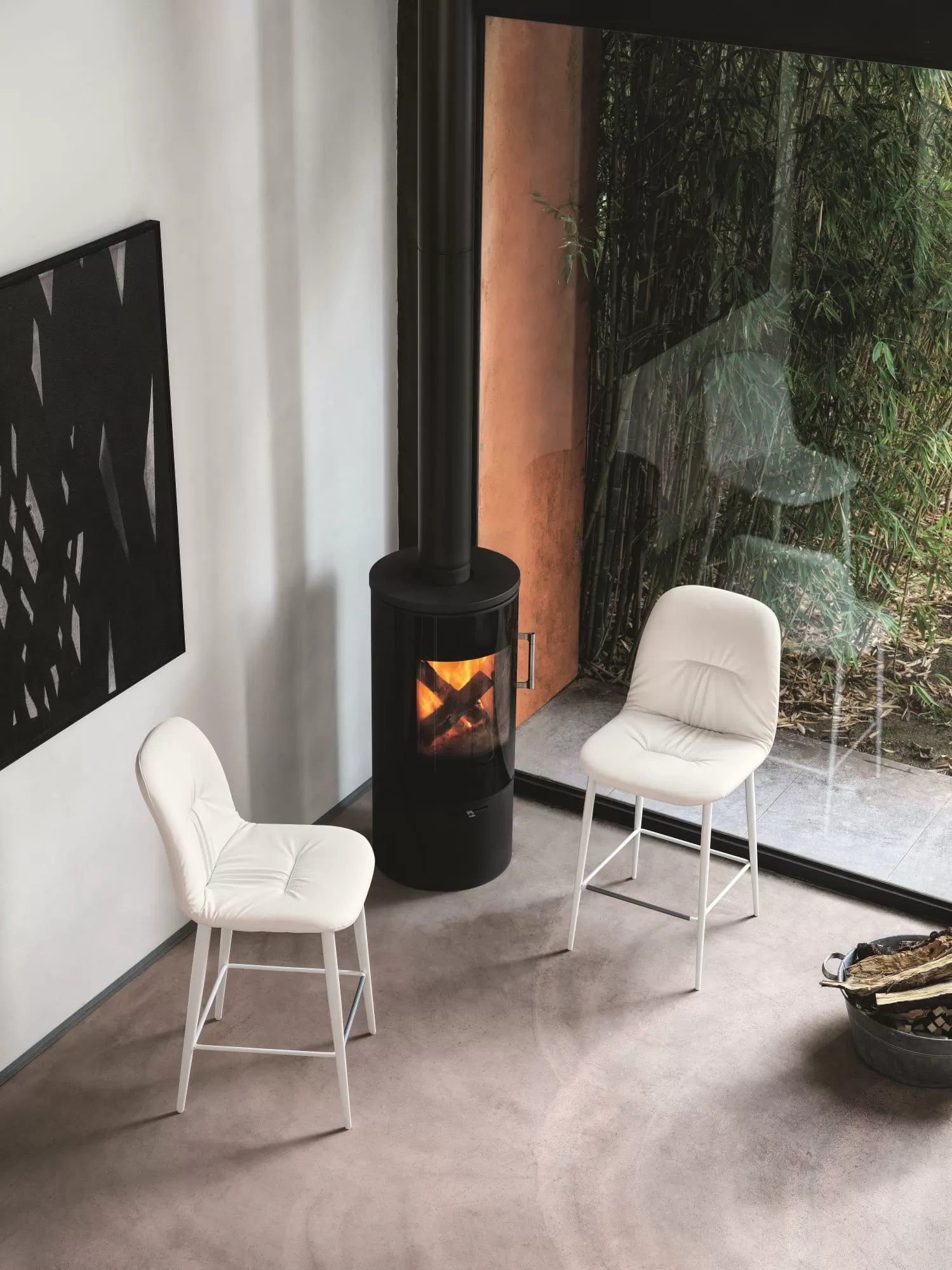 Chantal Footstool Low Barstool With Lacquered Metal Frame