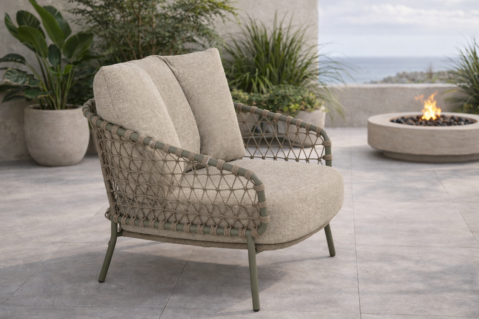 4 Season Outdoor Jura Living Chair Olive With 2 Cushions