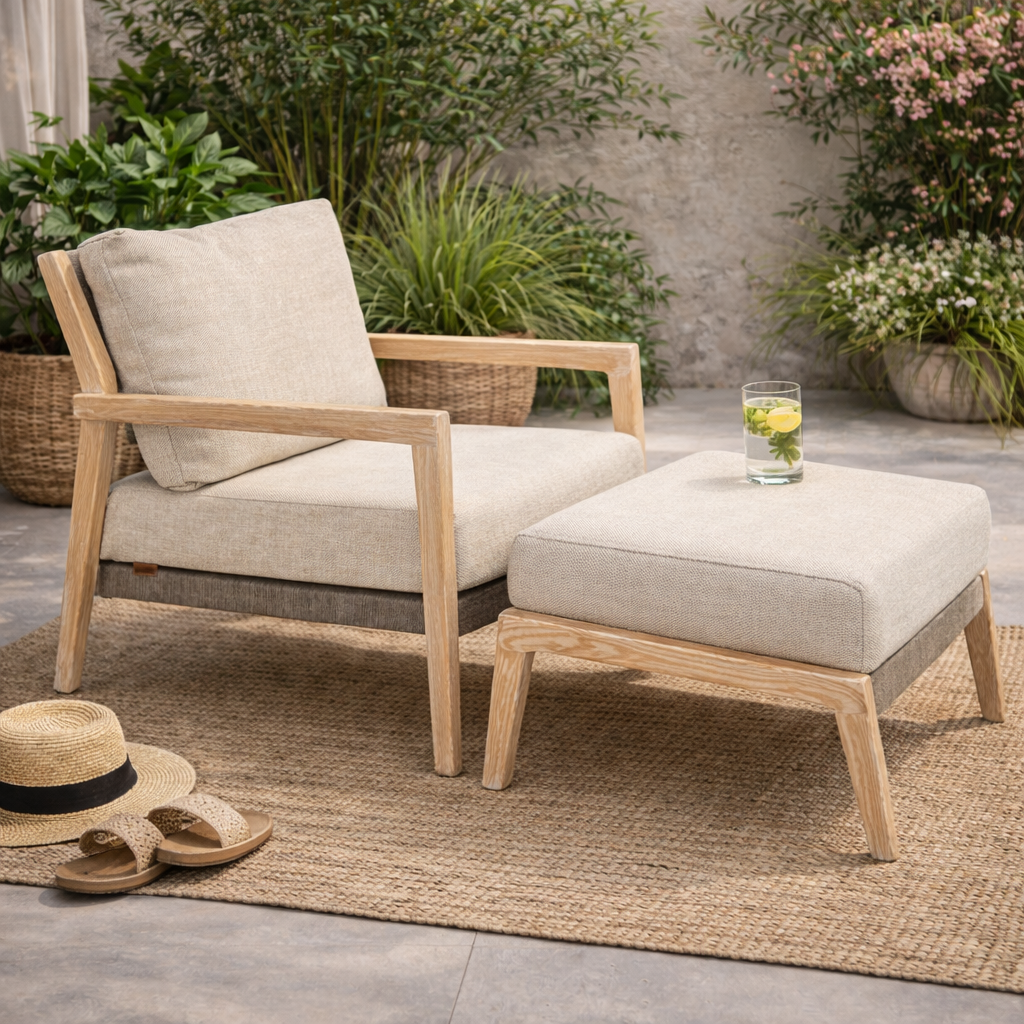 4 Season Outdoor Julia Footstool Teak Brushed With Cushion