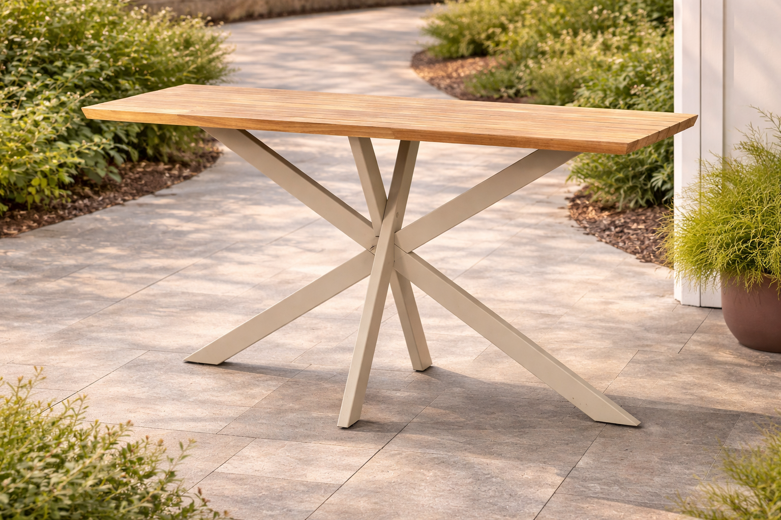4 Seasons Outdoor Prado Bar Table 200 X 70 X 105 cm With Natural Teak Top And Latte Legs