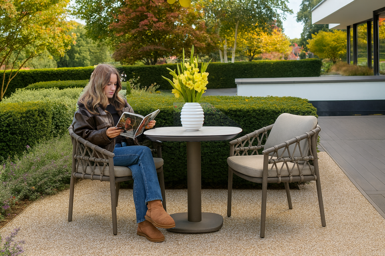 4 Seasons Outdoor Piacenza 2 Seat with Manolo 75cm Ceramic Dining Table