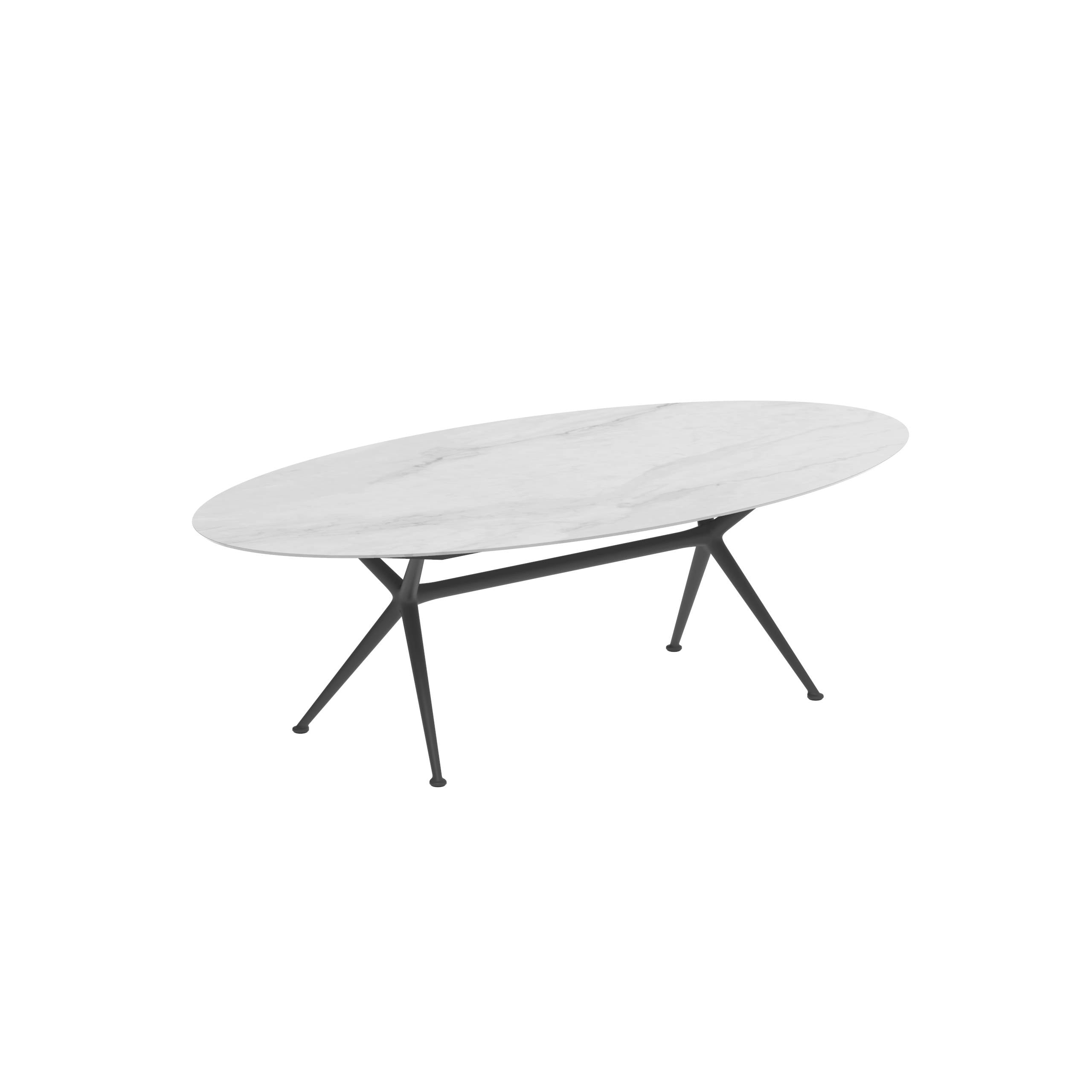 Exes Table Ellipse 250x130cm Alu Legs Anthracite - Table Top Ceramic Bianco Statuario