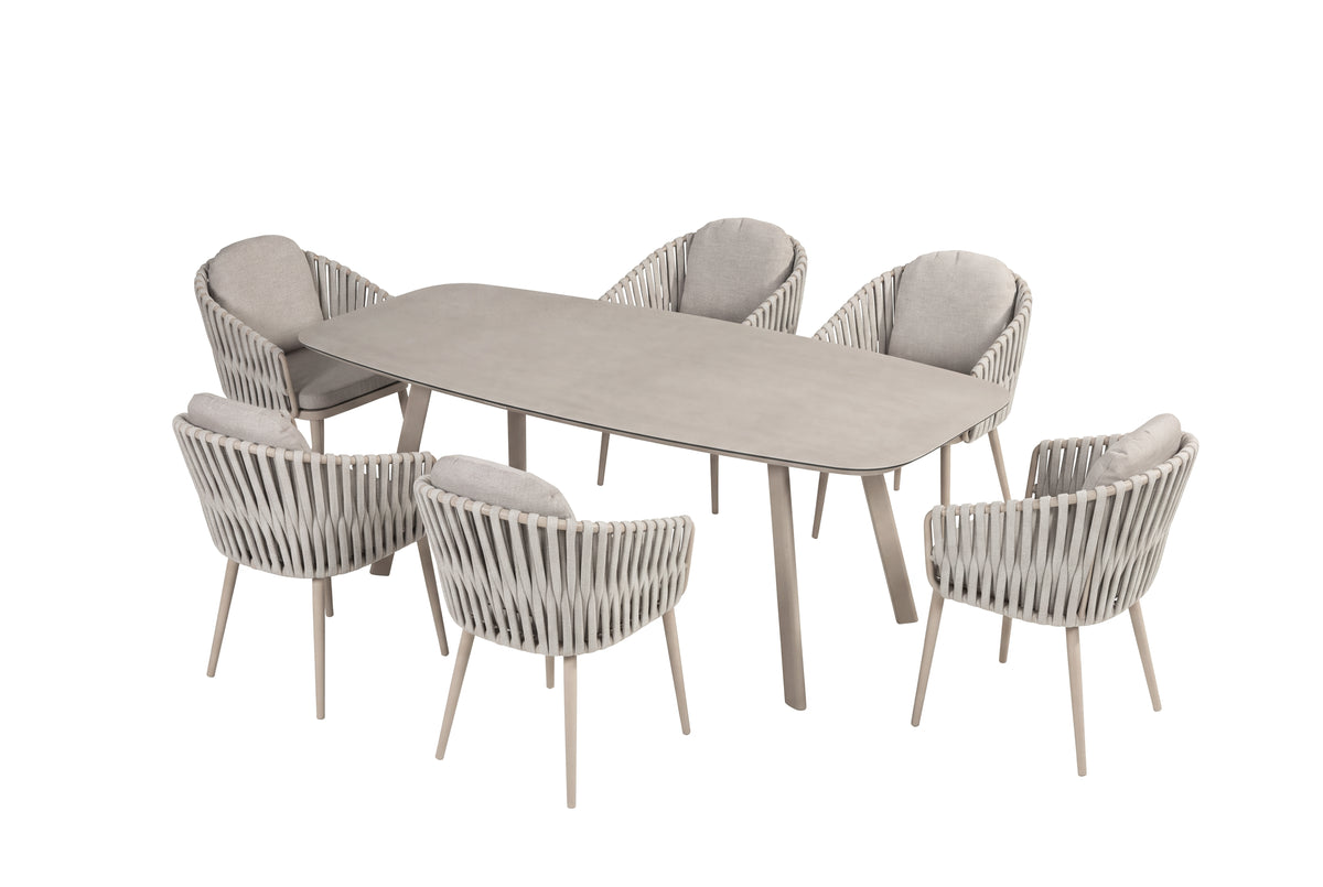 4 Seasons Outdoor Eva 6 Seat - Manolo 240cm Barrel Ceramic Dining Table
