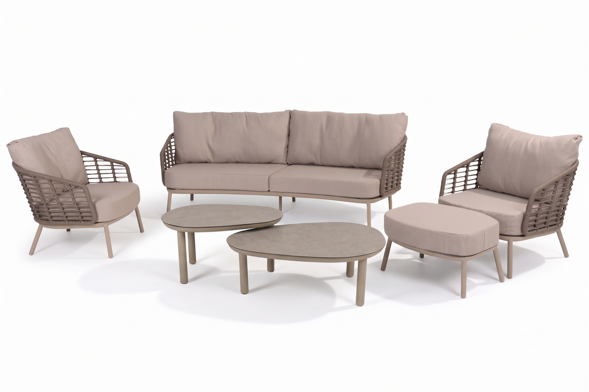 4 Seasons Outdoor Puglia 5 Seat Lounge with Coffee Tables & Footstool