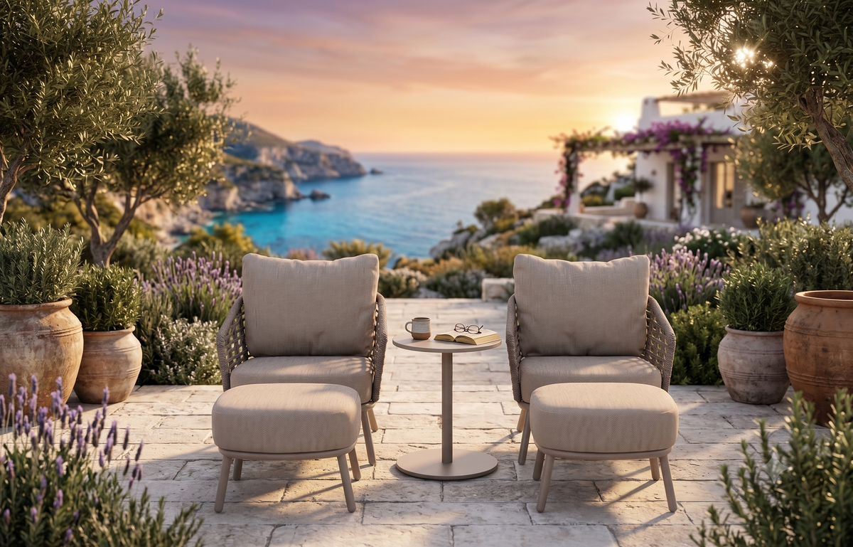 4 Seasons Outdoor Puglia 2 Seat Relax 60cm Ceramic Coffee Table & Footstools