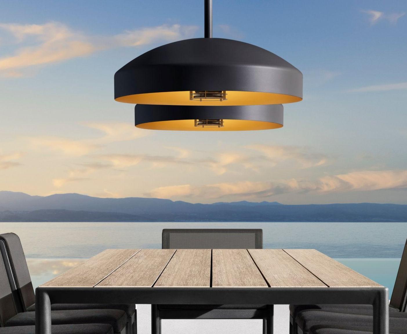 Disk Pendant | Ceiling Mounted Outdoor Heater | Finished in Dust