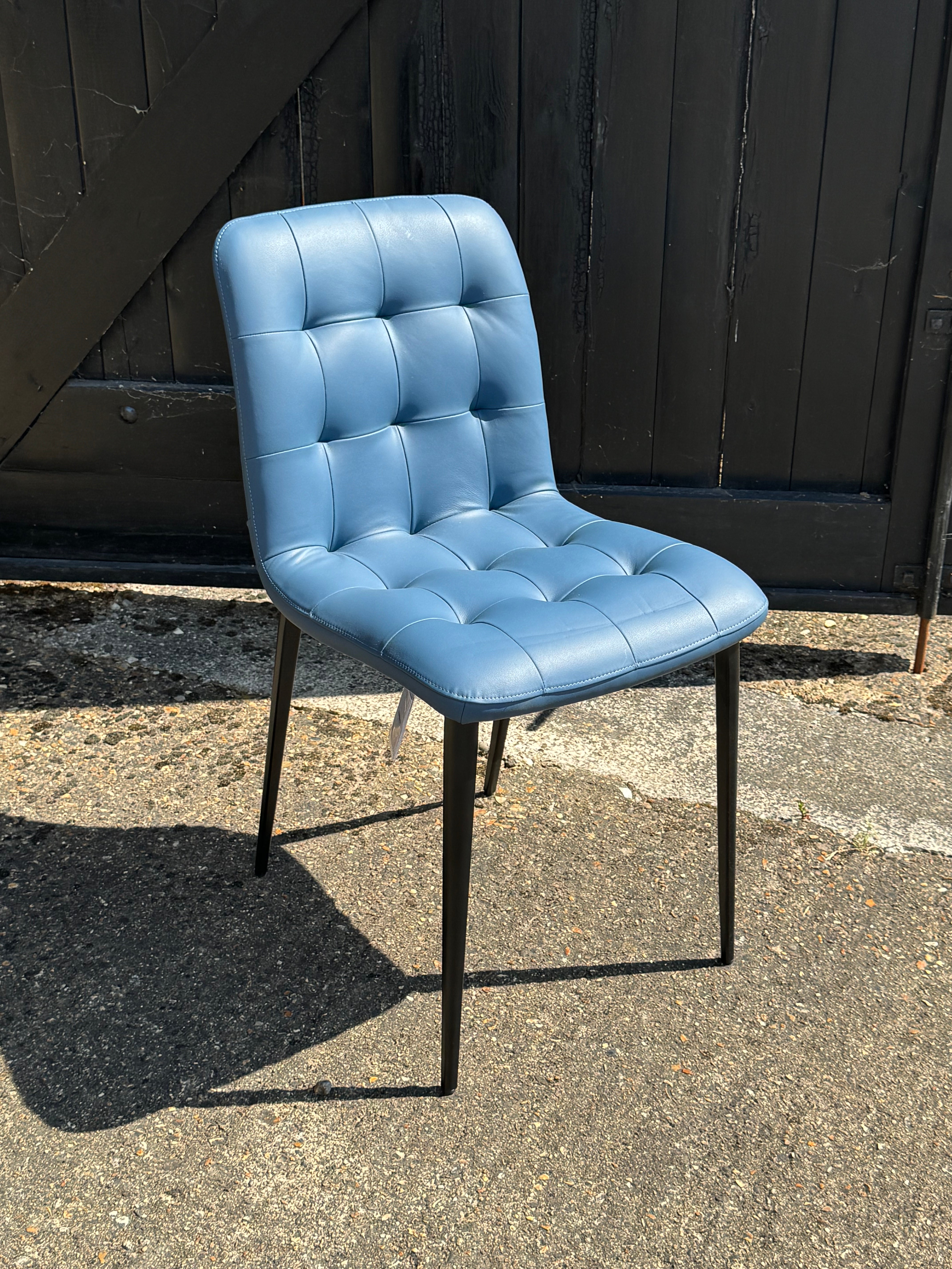 Ex-Display *50%* Discount - 6 X Bontempi Kuga Slim Dining Chairs - Premium Nappa Leather Air Force Blue With Natural Silver Legs