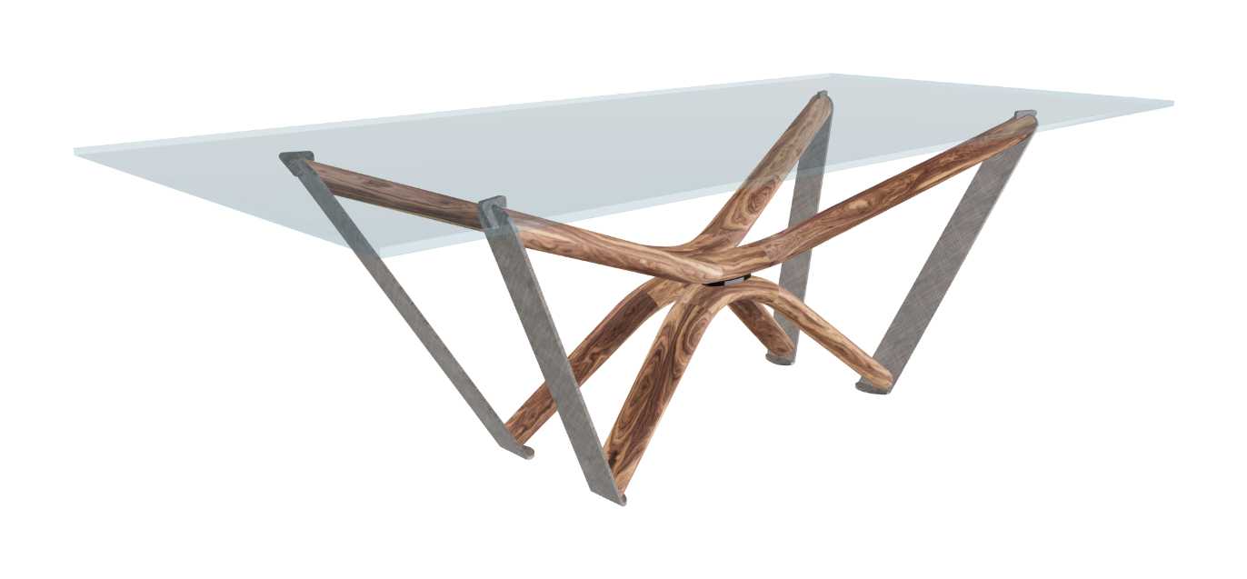 240x120x75.5h Rectangle Shaped_Clear Glass_Clear Glass_Walnut Canaletto_Brushed Grey