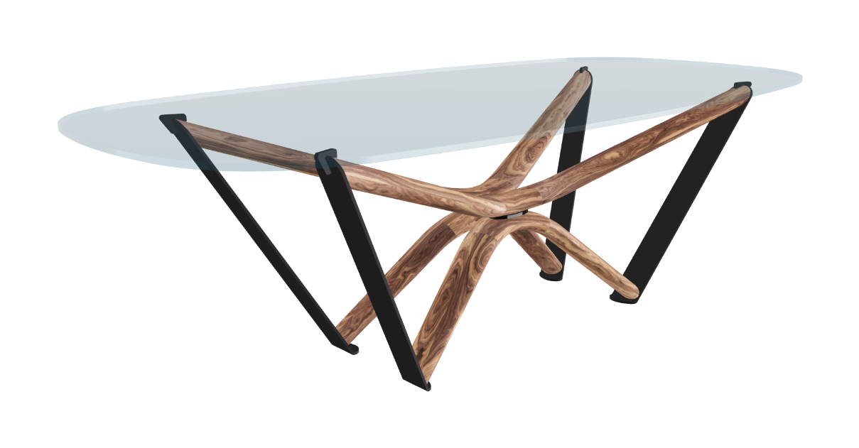 240x120x75.5h Barrel Shaped_Clear Glass_Clear Glass_Walnut Canaletto_Black Embossed