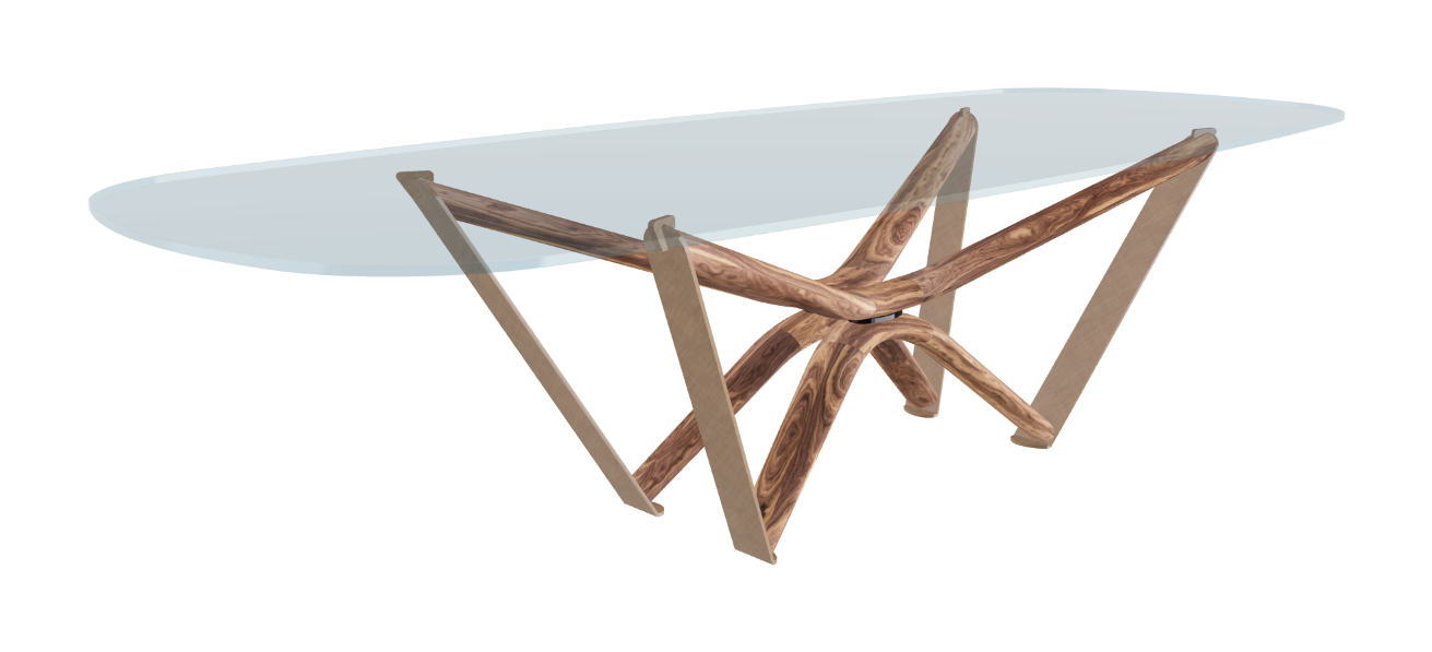 300x120x75.5h Barrel Shaped_Clear Glass_Clear Glass_Walnut Canaletto_Brushed Bronze