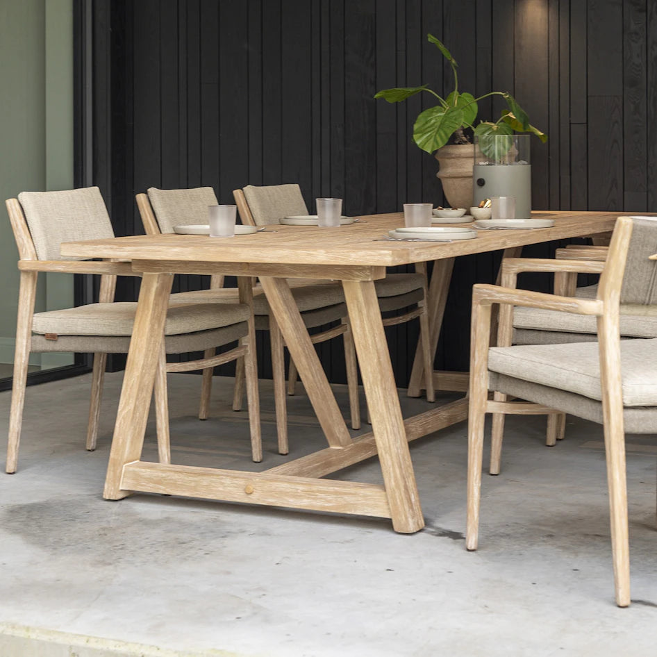 4 Season Outdoor Noah Dining with Brushed Teak Top and Base 260 X 100 X 75 cm