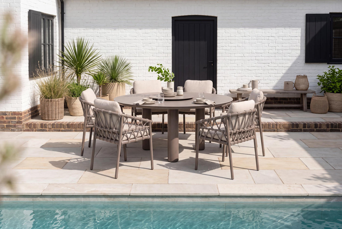 4 Seasons Outdoor Piacenza 6 Seat Donato 160cm Round Ceramic Dining Table & Lazy Susan