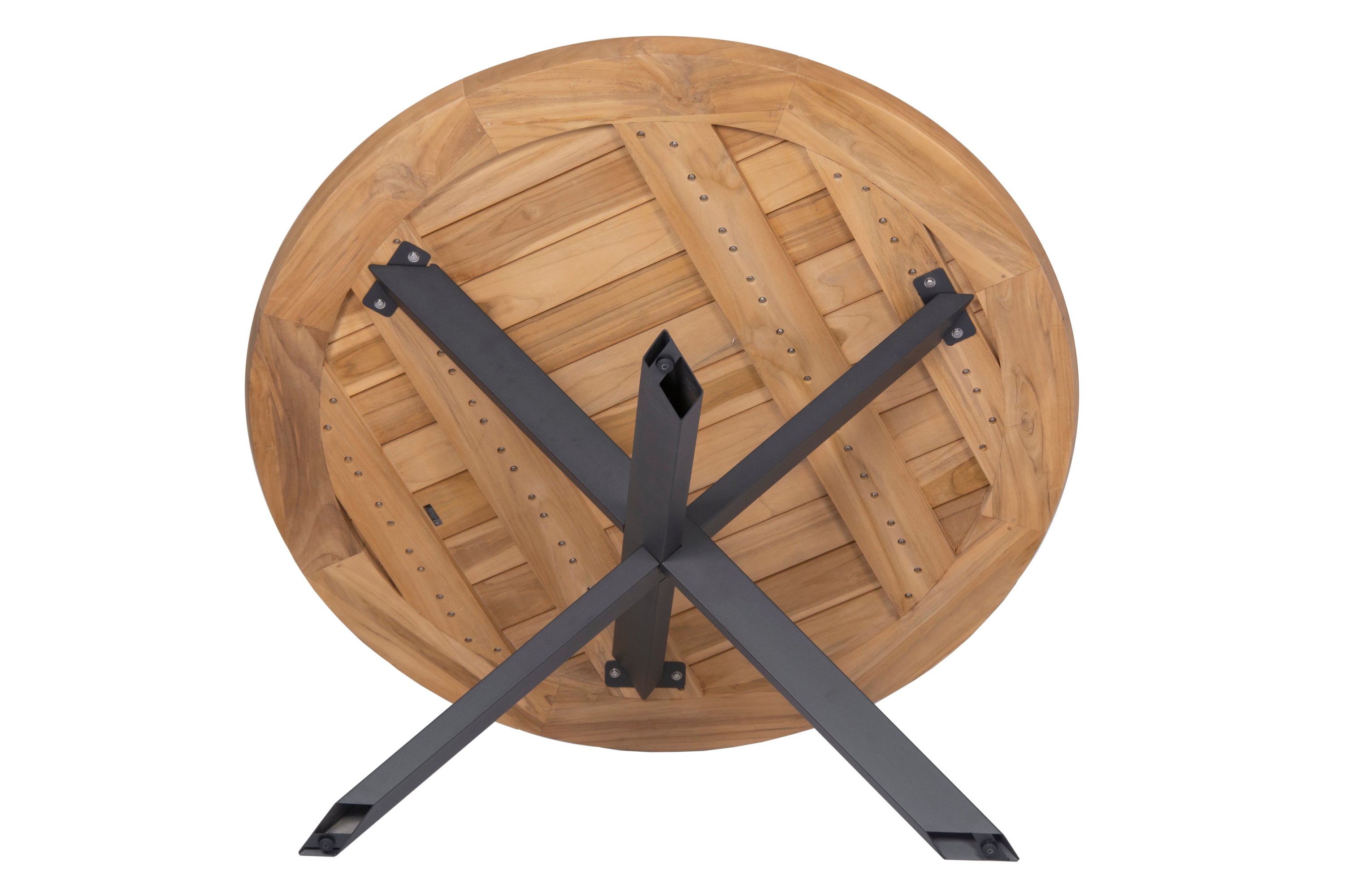 4 Seasons Outdoor Prado Dining Table 160 cm Ø With Natural Teak Top And Anthracite Legs