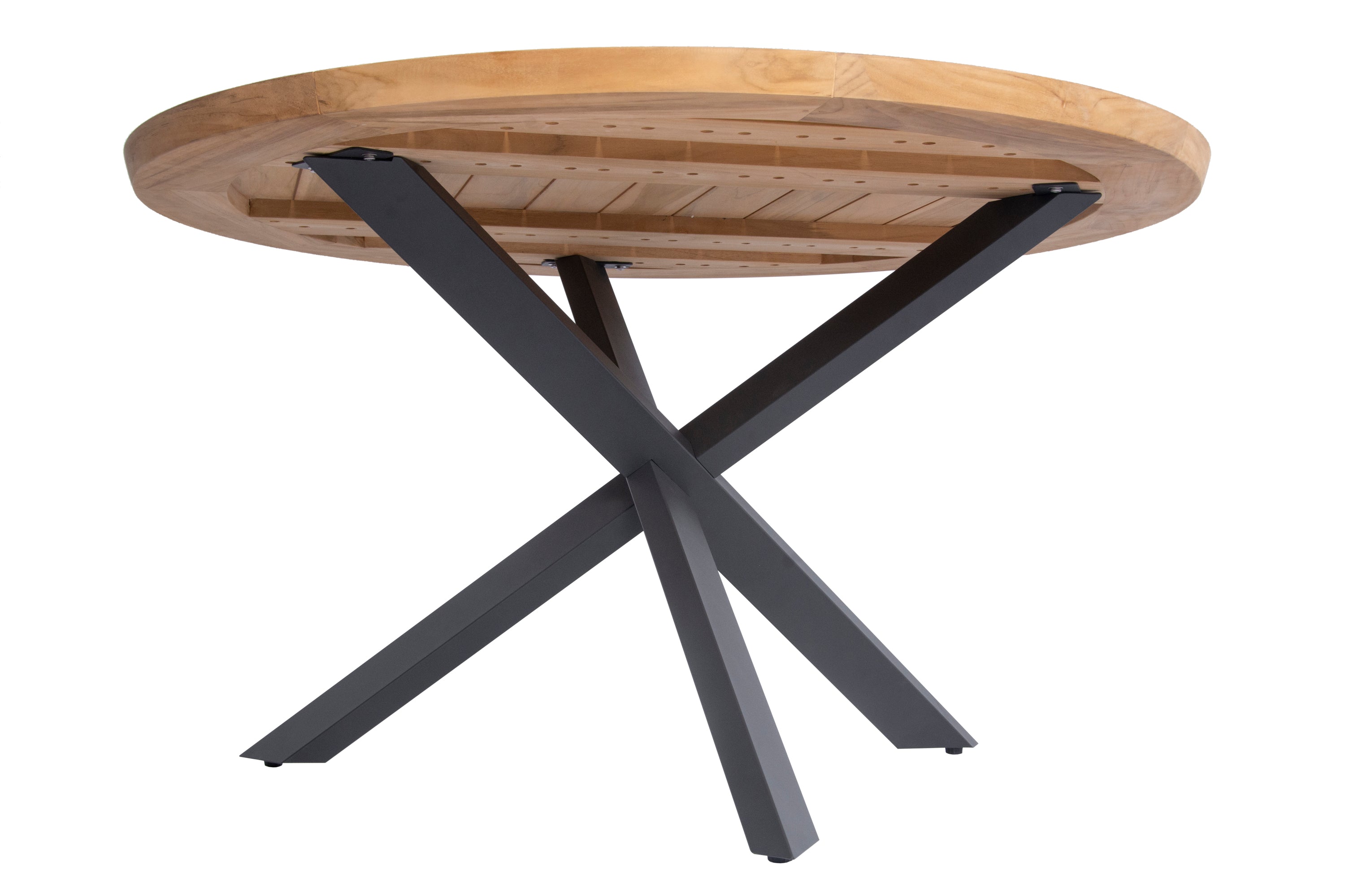 4 Seasons Outdoor Prado Dining Table 160 cm Ø With Natural Teak Top And Anthracite Legs