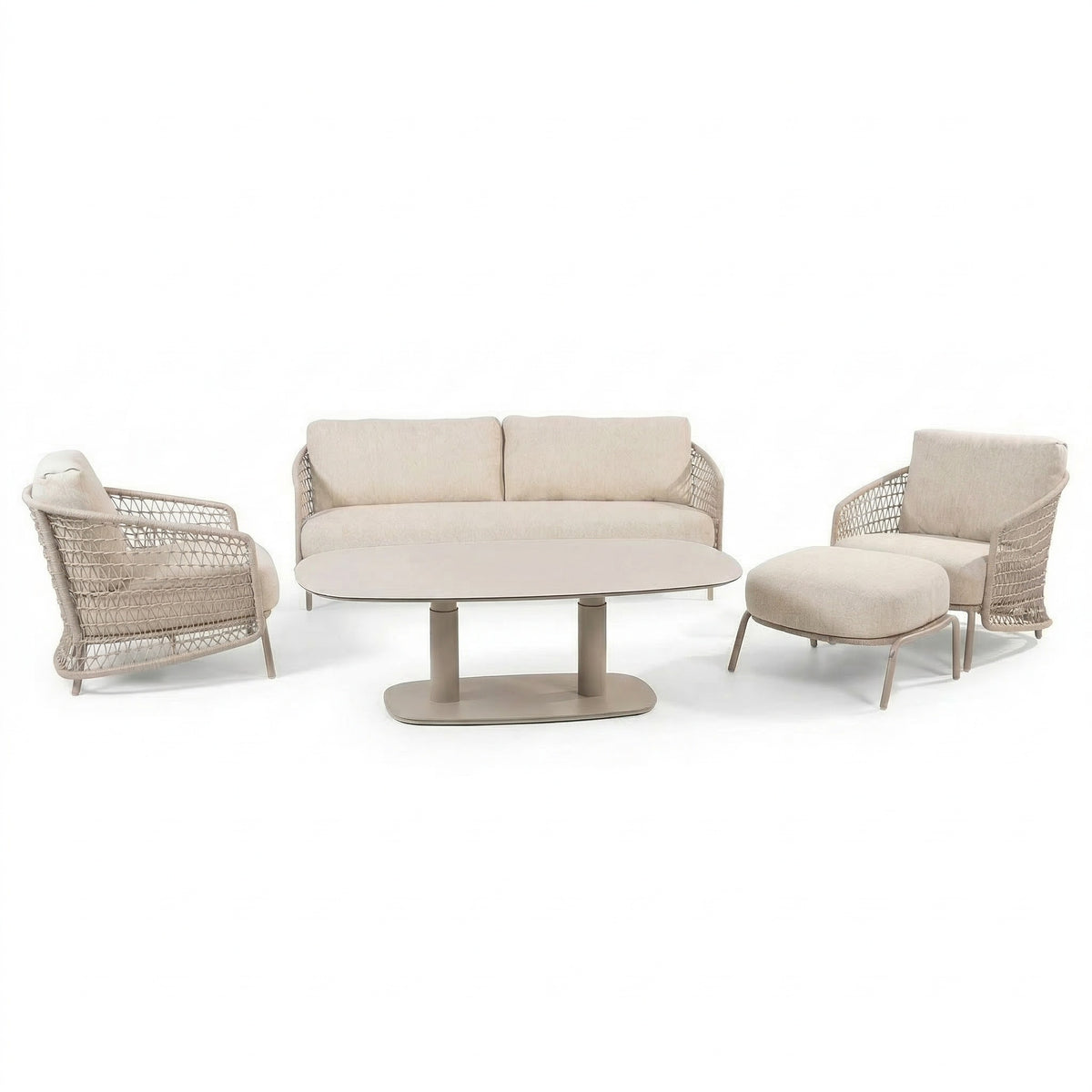 4 Seasons Outdoor Puccini 5 Seat Lounge with Paros HAT140cm Drum Ceramic Table & Footstool