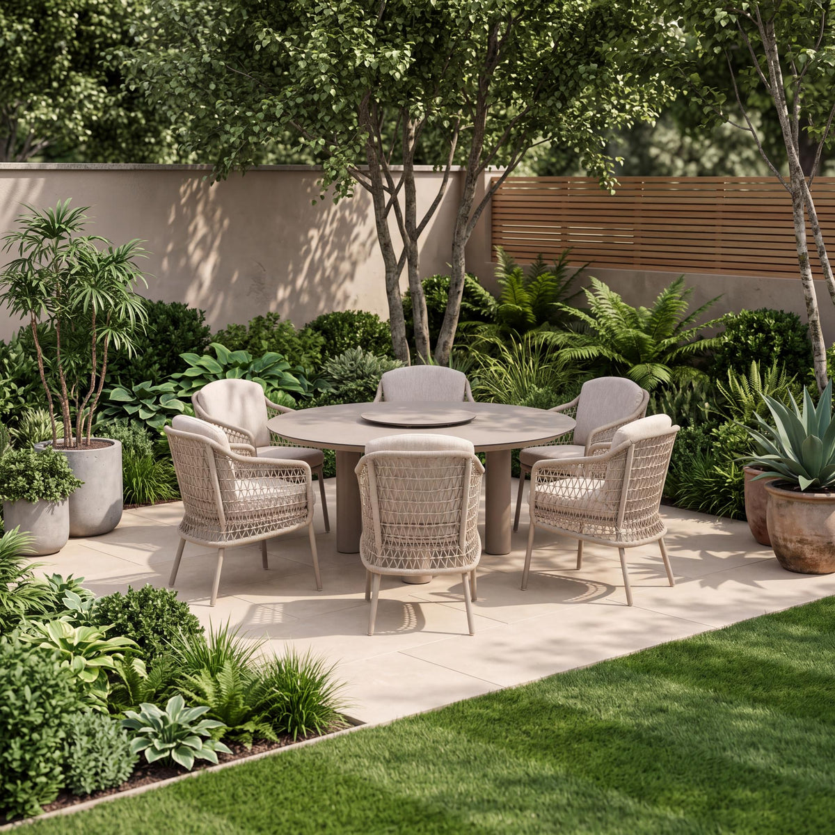 4 Seasons Outdoor Puccini 6 Seat - Donato 160cm Round Ceramic Dining Table & Lazy Susan