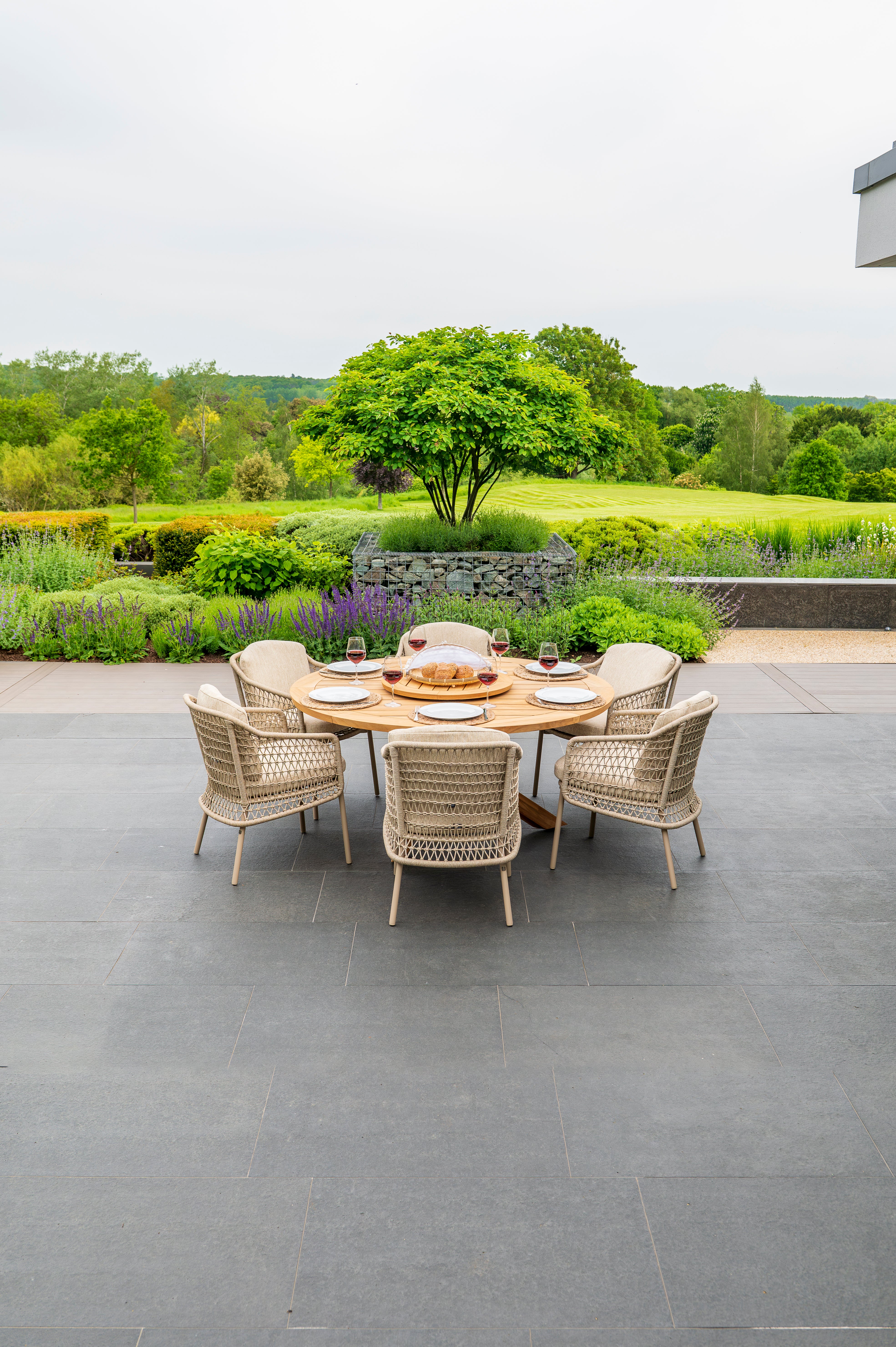 4 Seasons Outdoor Puccini 6 Seat Dining Round With Prado Table And Lazy Susan