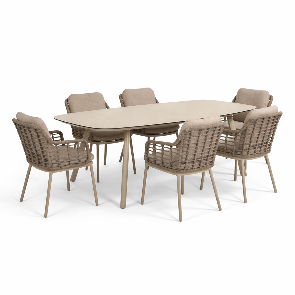 4 Seasons Outdoor Puglia 6 Seat with Manolo 240cm Barrel Ceramic Dining Table
