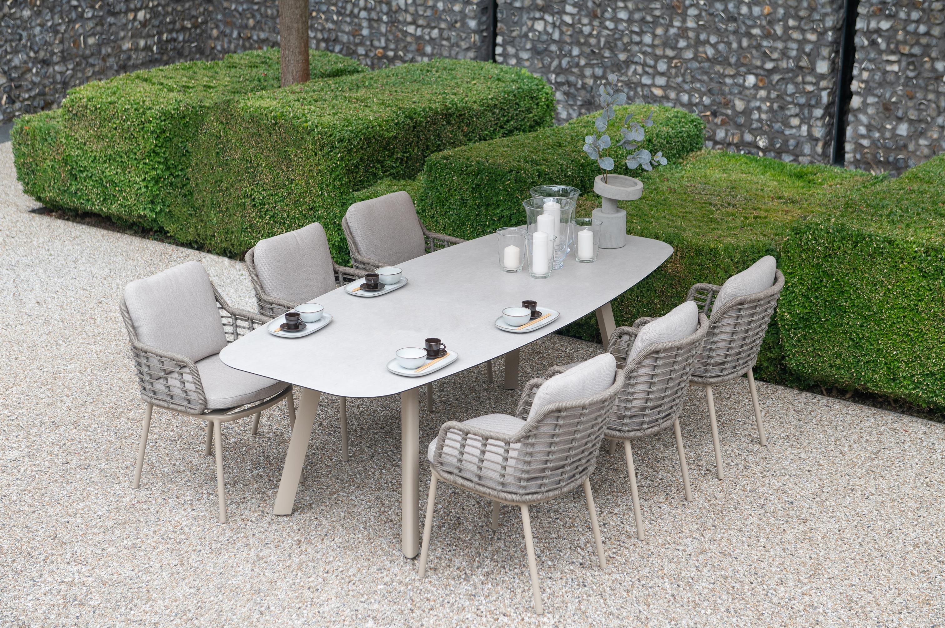 4 Seasons Outdoor Puglia 6 Seat with Manolo 240cm Barrel Ceramic Dinina Table