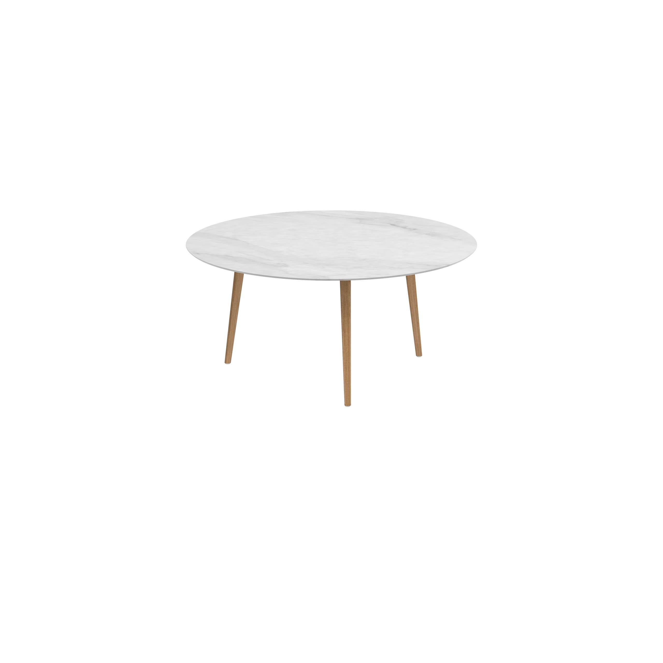 Styletto Standard Dining Table Ø 160cm Teak Legs Ceramic Top Bianco Statuario