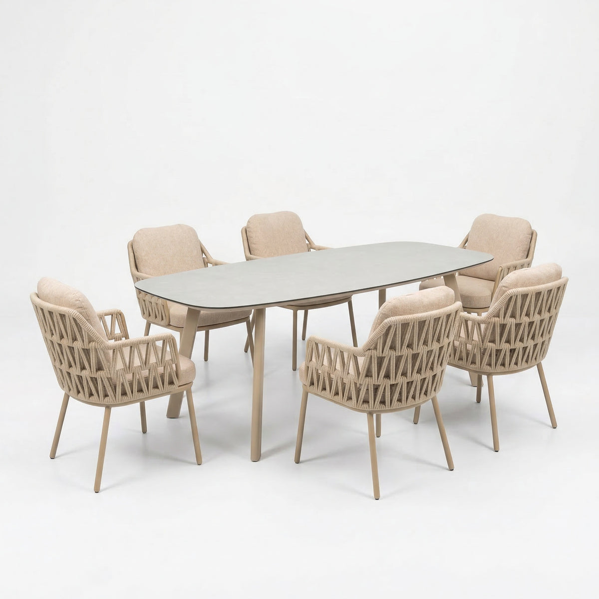4 Seasons Outdoor Santino 6 Seat Manolo 240cm Barrel Ceramic Dining Table