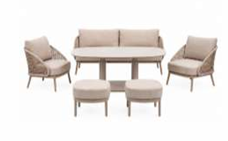 4 Seasons Outdoor Wave 7 Seat Lounge Paros HAT140cm Drum Ceramic Table & Stools