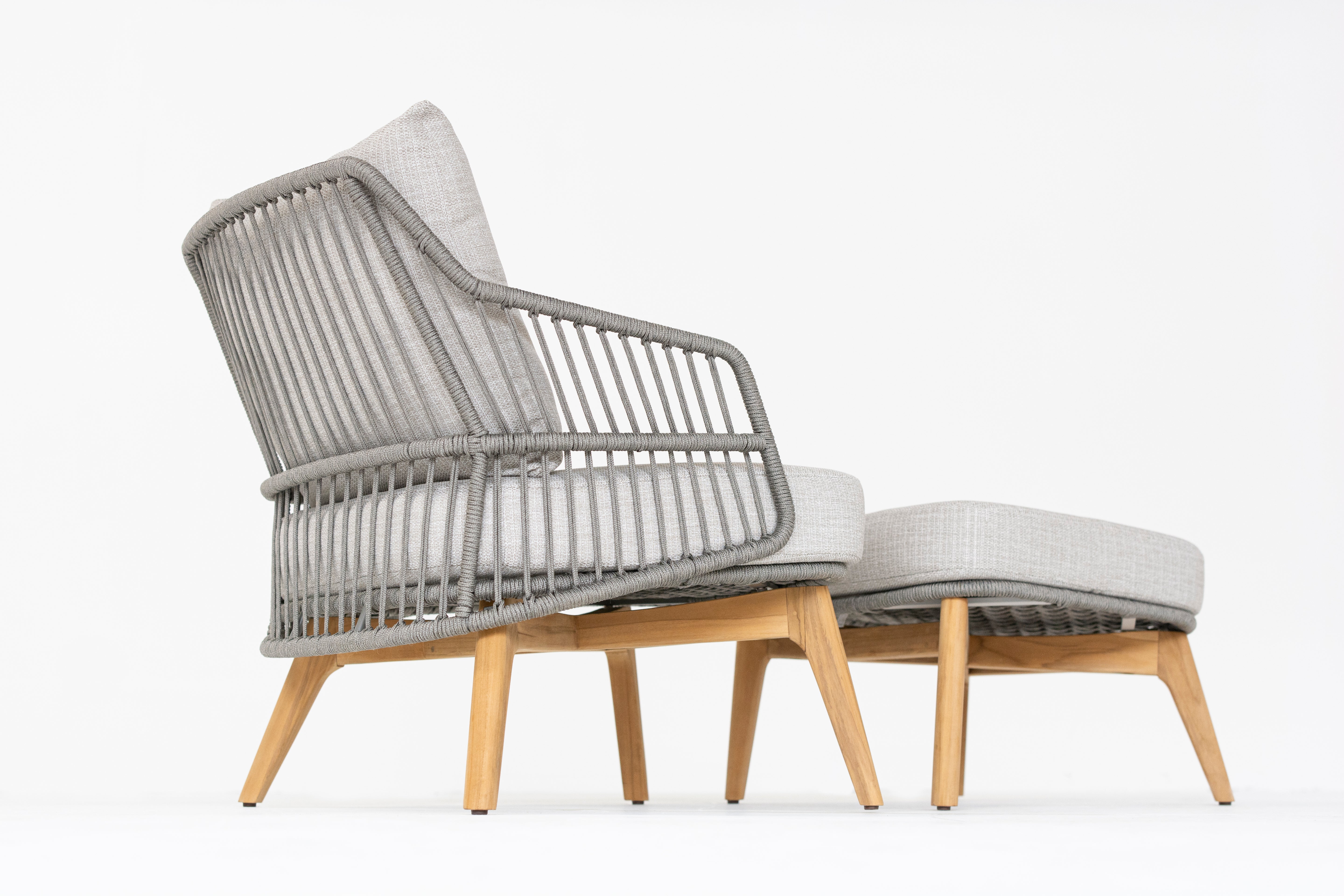 4 Seasons Outdoor Sempre Footstool Teak Silver Grey With Cushion