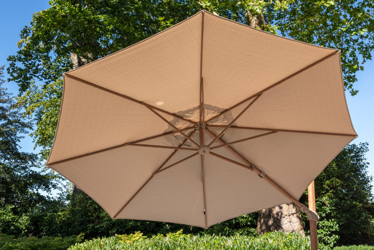 Siesta premium 350cm round - Woodlook frame with linnen sand canopy _01