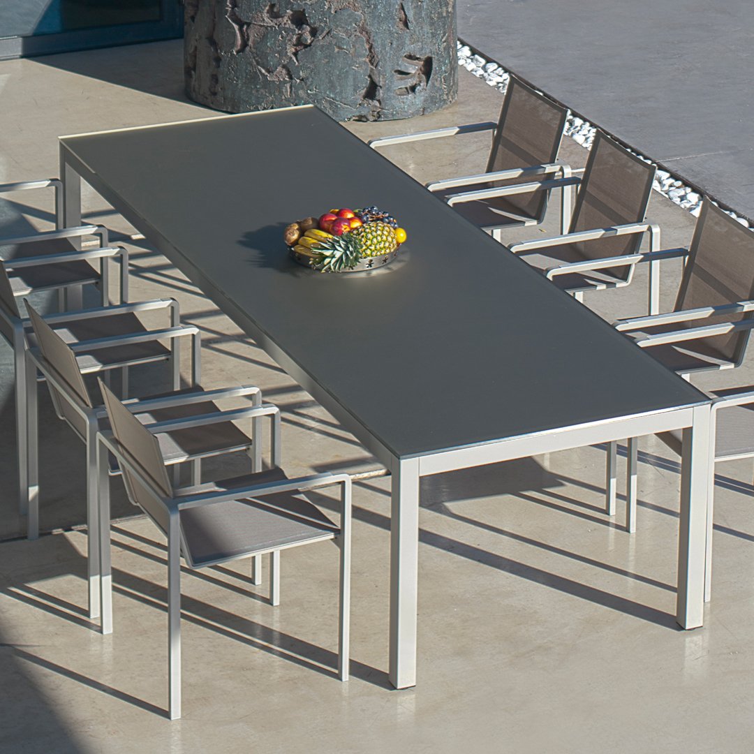 Taboela Table 80x80cm White + Ceramic Top In Taupe Grey