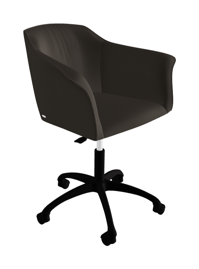 Tyler Wheels Swivel Office Armchair_Matt Black Aluminium_Synthetic Leather_Fossil