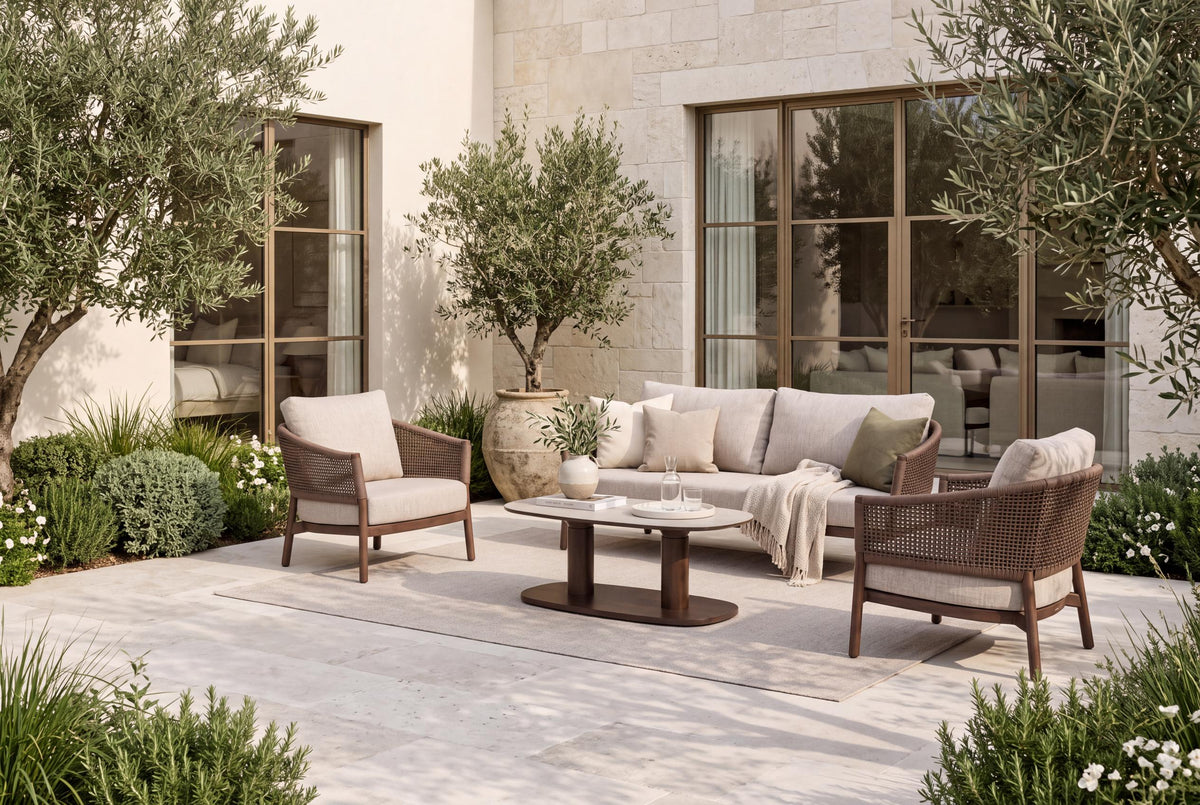 4 Seasons Outdoor Virello 5 Seat Lounge Paros HAT140cm Drum Ceramic Table & Footstool