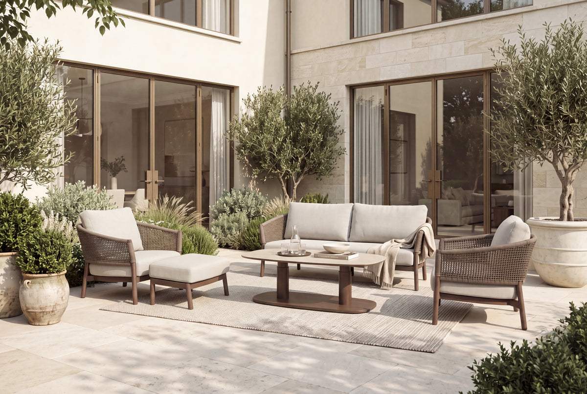 4 Seasons Outdoor Virello 5 Seat Lounge Paros HAT140cm Drum Ceramic Table & Footstool