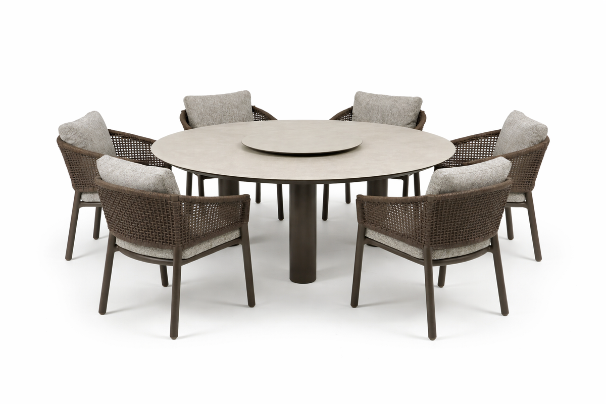 4 Seasons Outdoor Virello 6 Seat Donato 160cm Round Ceramic Dining Table & Lazy Susan