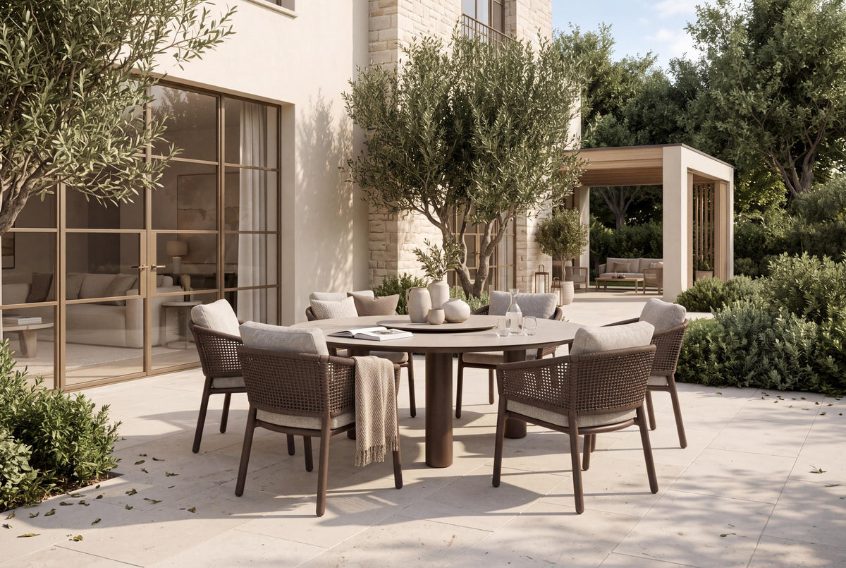 4 Seasons Outdoor Virello 6 Seat Donato 160cm Round Ceramic Dining Table & Lazy Susan