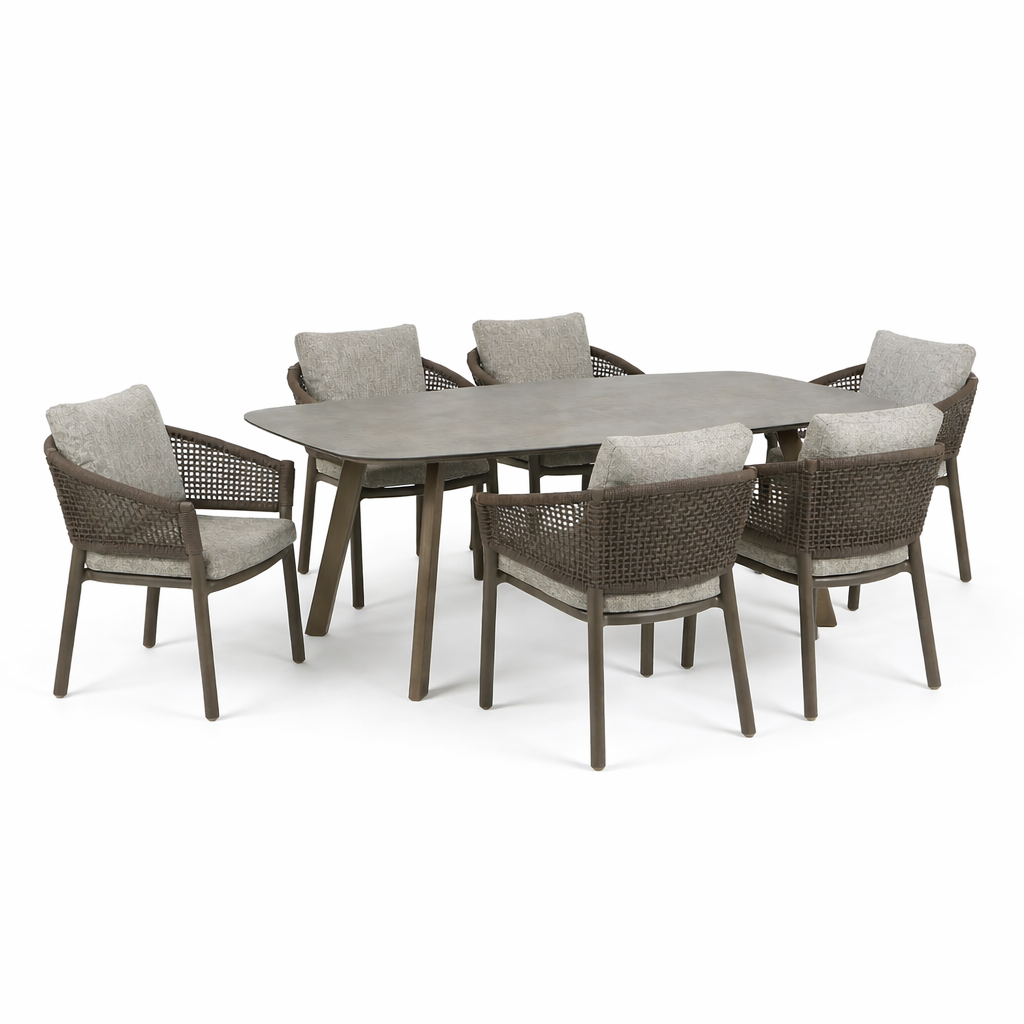 4 Seasons Outdoor Virello 6 Seat Manolo 240cm Barrel Ceramic Dining Table