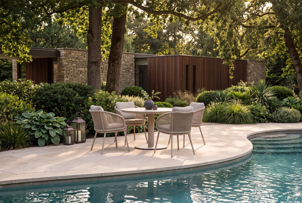 4 Seasons Outdoor Wave 4 Seat Sarah 120cm Round Ceramic Dining Table