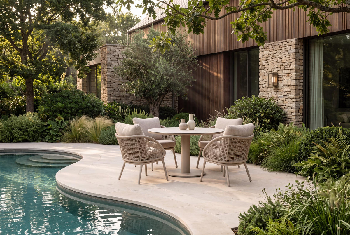 4 Seasons Outdoor Wave 4 Seat Sarah 130cm Round Ceramic Dining Table