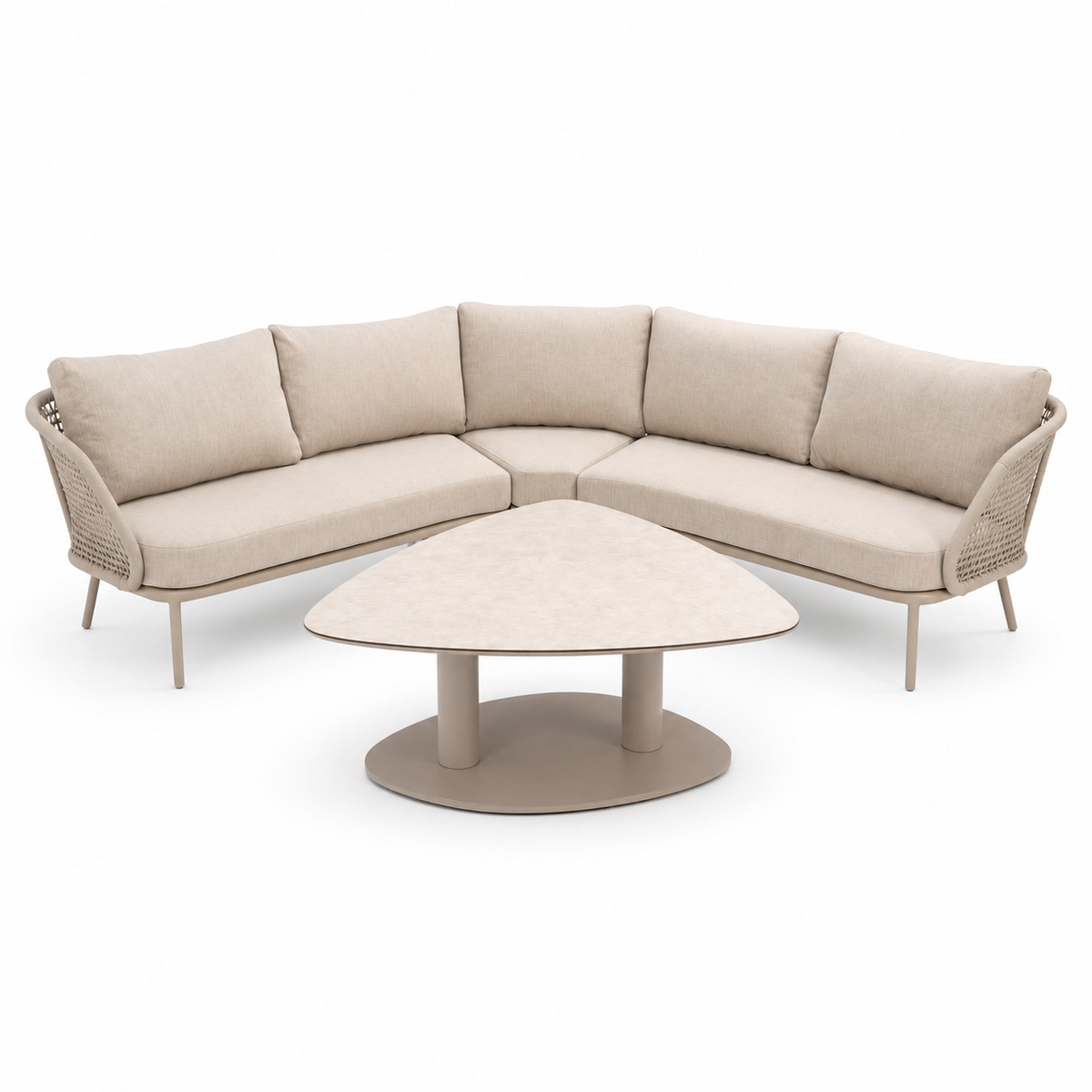 4 Seasons Outdoor Wave 5 Seat Corner set Pebble Hat140x90cm Ceramic Table