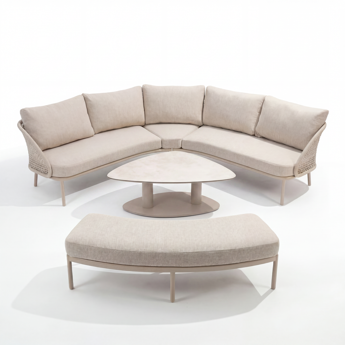 4 Seasons Outdoor Wave 5 Seat Corner set Pebble Hat140x90cm Ceramic Table & Bench