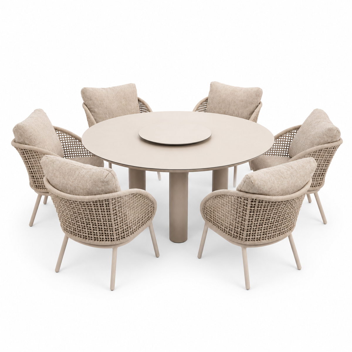 4 Seasons Outdoor Wave 6 Seat Donato 160cm Round Ceramic Low Dining Table & Lazy Susan