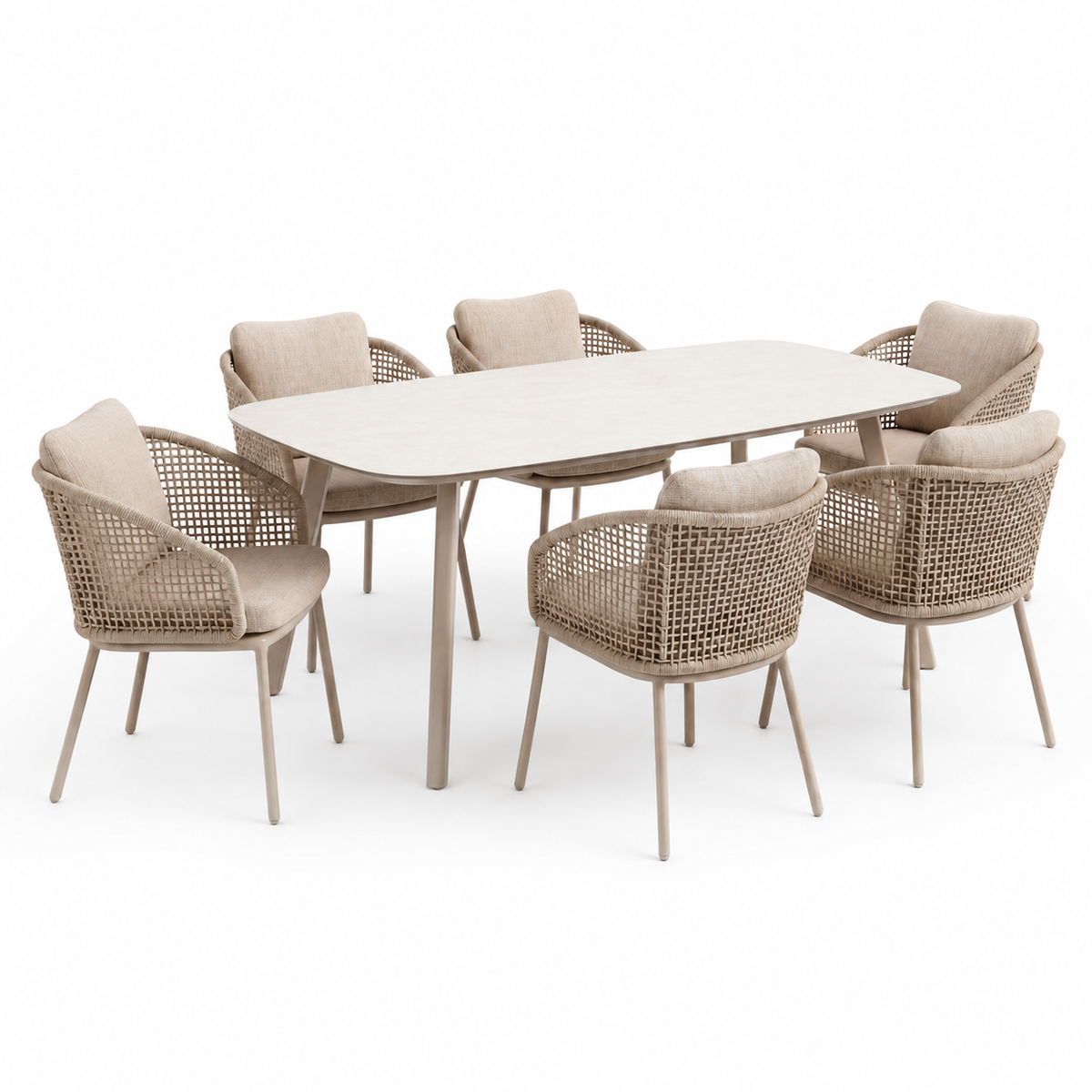 4 Seasons Outdoor Wave 6 Seat Manolo 240cm Barrel Ceramic Dining Table